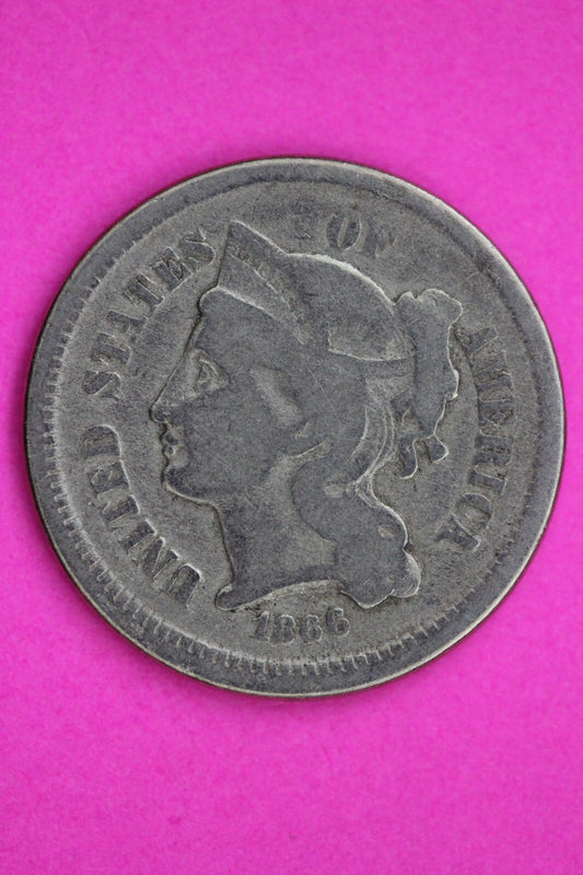 1866 Three 3 Cent Nickel Guaranteed Authentic & Genuine Fast Free Shipping 1312