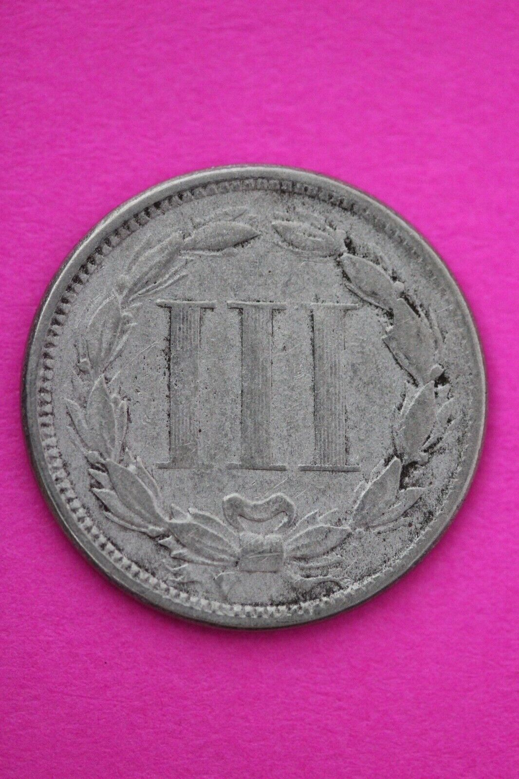 1865 Three 3 Cent Nickel Scarce Semi Key Date Type Coin Philadelphia Mint 186