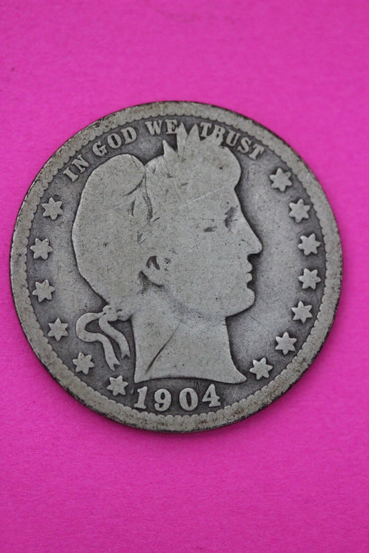 1904 O Barber Liberty Silver Quarter Scarce Semi Key Date New Orleans Mint 19