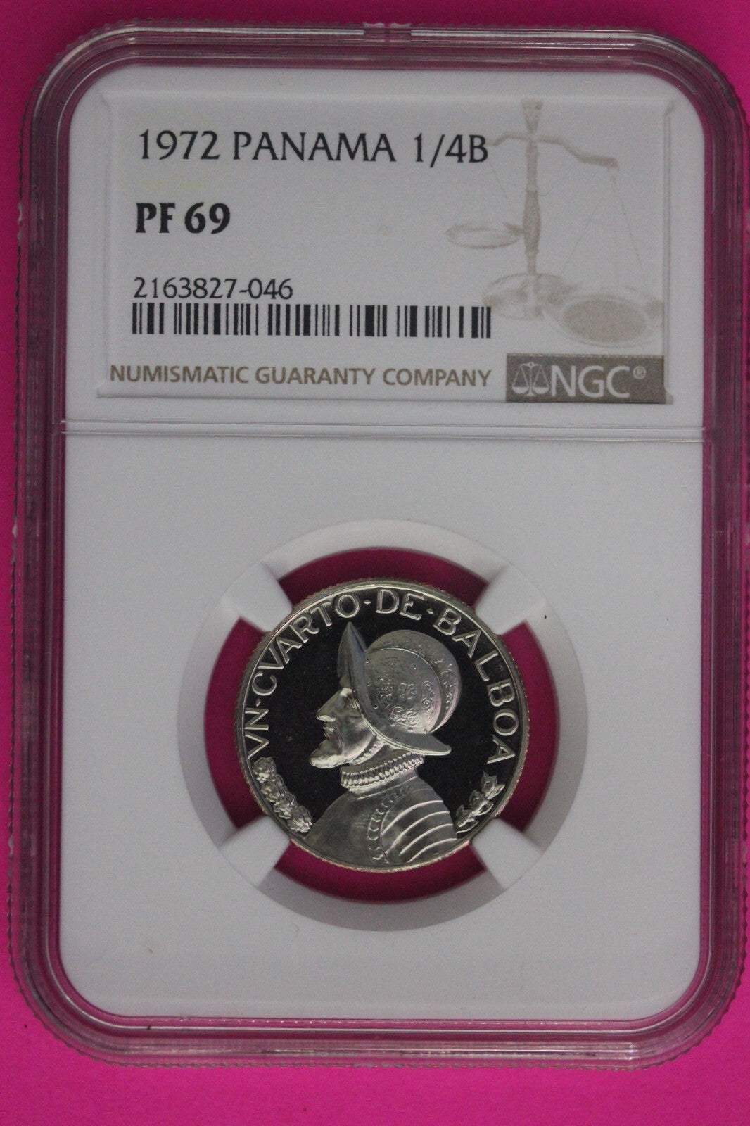 Top Pop 1972 Panama PF 69 Proof 1/4 Balboa NGC Graded Certified  Slab 1025