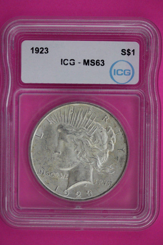 1923 P MS 63 Liberty Peace Silver Dollar ICG Certified Graded Authentic Slab 868