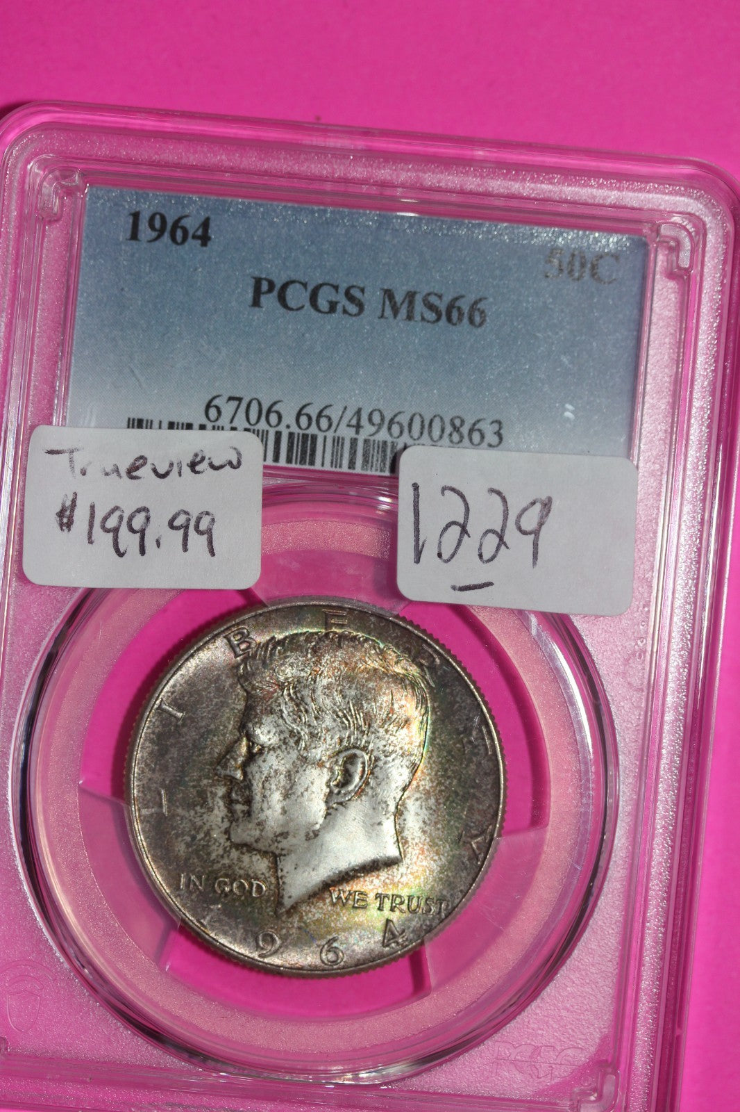 Toned 1964 P MS 66 John Kennedy Half Dollar PCGS Certified Graded Genuine 1229