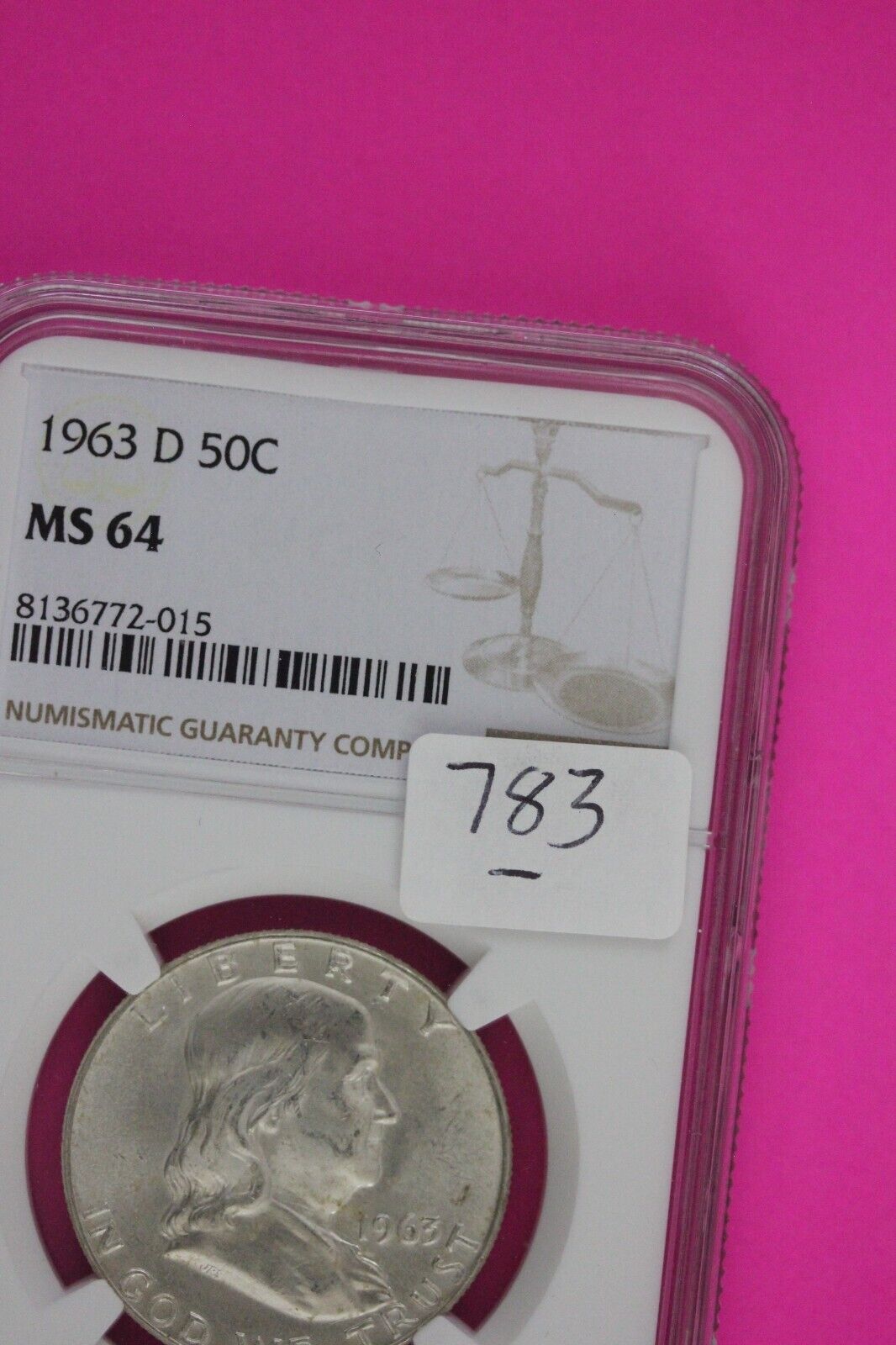 1963 D MS 64 Ben Franklin Half Dollar Silver Coin NGC Graded Authentic Slab 783
