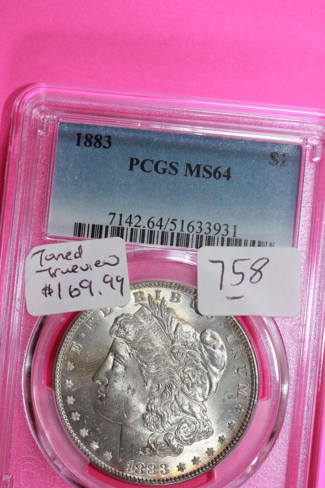 Nicely Toned 1883 P MS 64 Liberty Morgan Silver Dollar PCGS Certified Slab 758