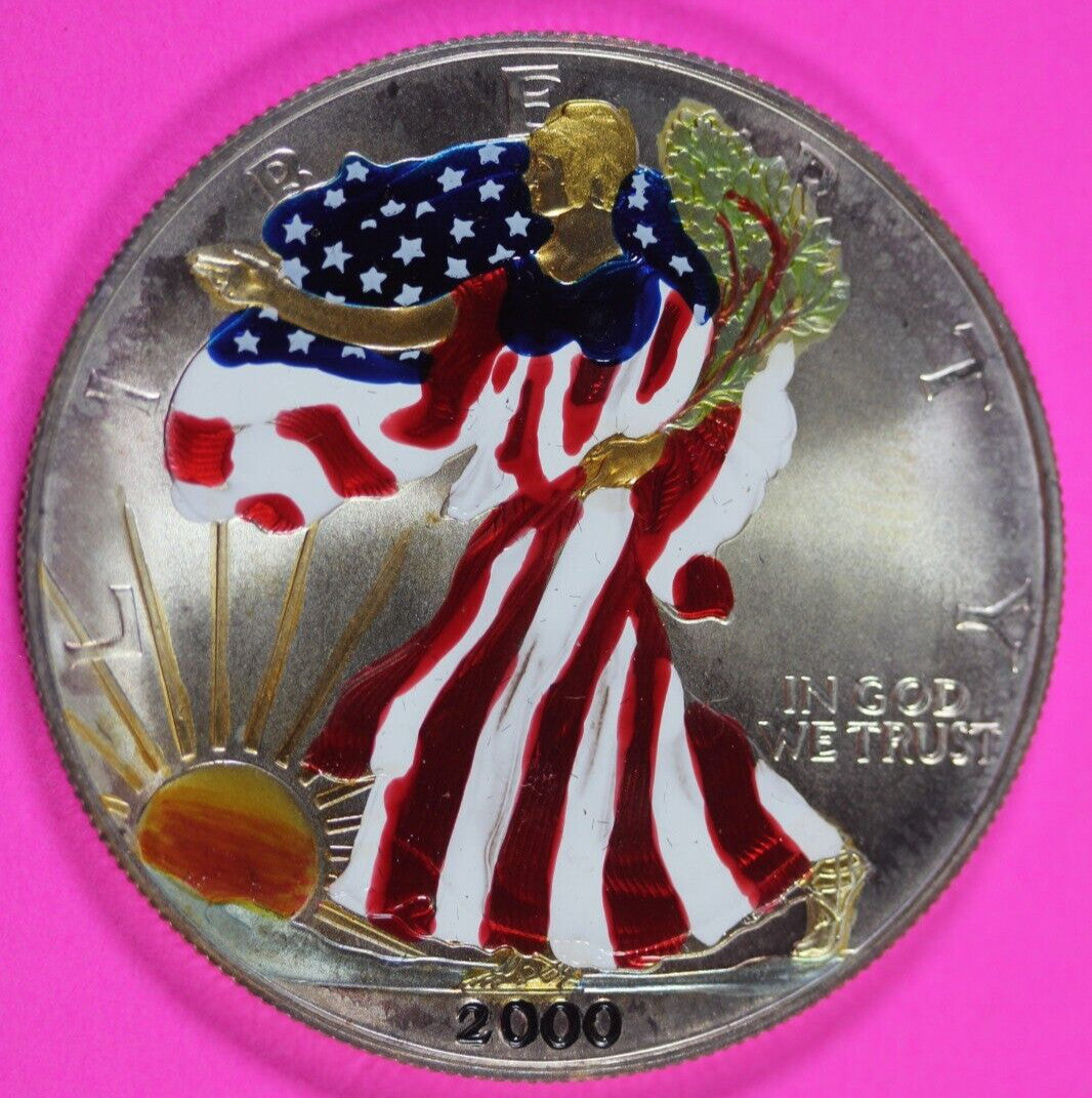 Colorized 2000 American Silver Eagle 1 Ounce .999 Fine Exact Coin Shown 162