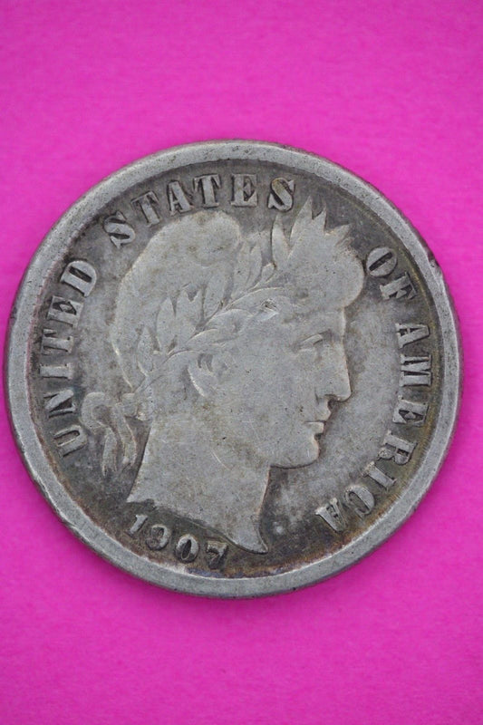1907 O Barber Liberty Dime Scarce Semi Key Date Silver Coin New Orleans Mint 168