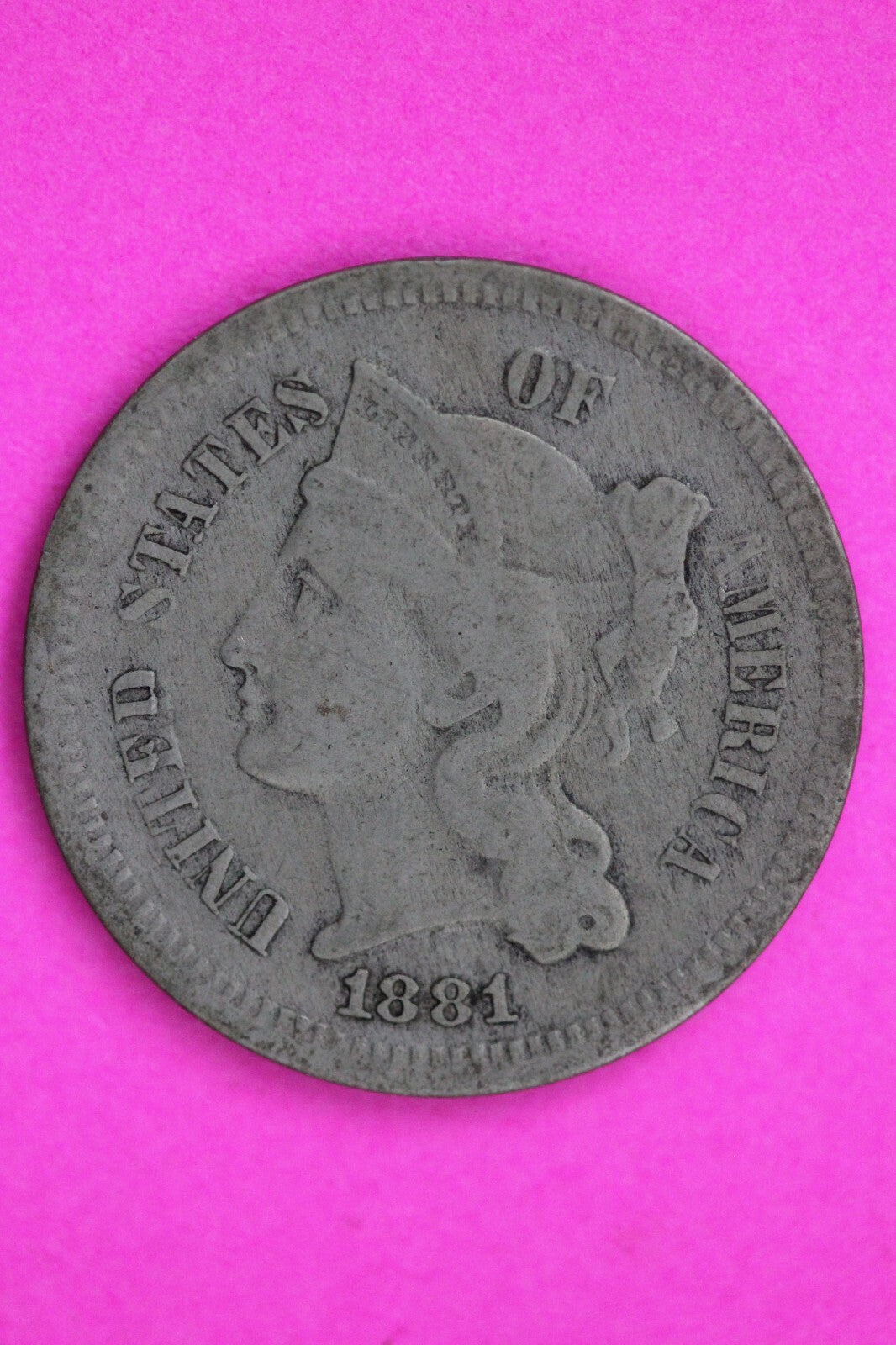 1881 Three 3 Cent Nickel Scarce Type Coin Guaranteed Authentic & Genuine 0728N