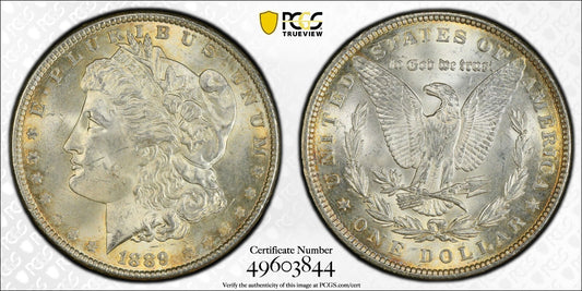 Toned 1889 P MS 63 Morgan Liberty Silver Dollar PCGS Certified Slab 33