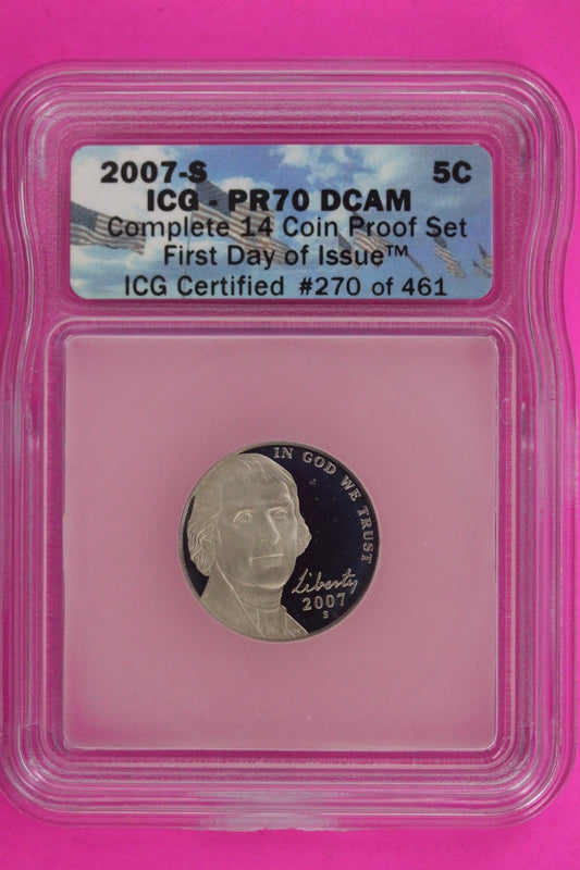 2007 S PR 70 Thomas Jefferson Nickel ICG Certified Graded Authentic Slab 1317