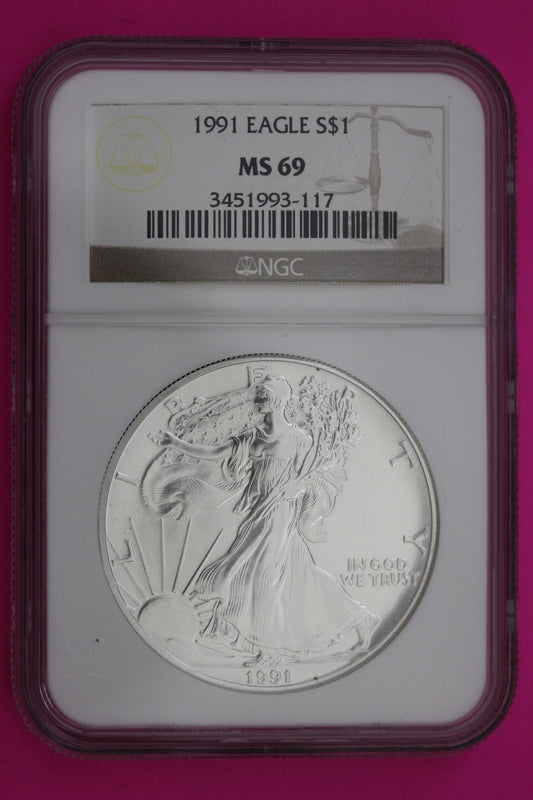 1991 MS 69 Silver Eagle 1 OZ .999 Silver NGC Certified Graded Authentic 230