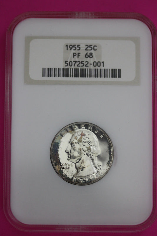 Toned 1955 PF 68 George Washington Silver Quarter NGC Certified Graded Slab 1193