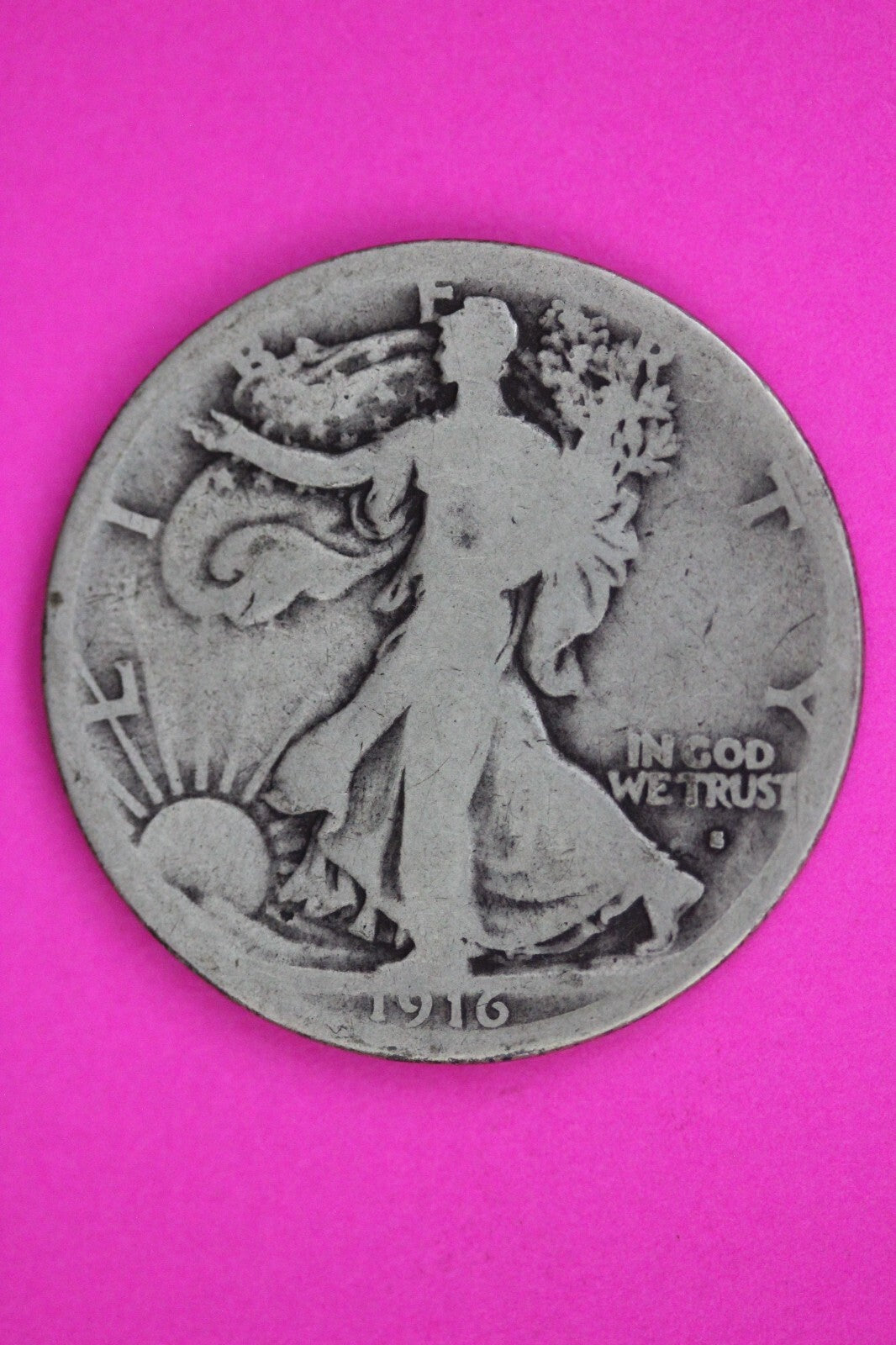 1916 S Walking Liberty Silver Half Dollar Guaranteed Authentic Genuine Coin 1509