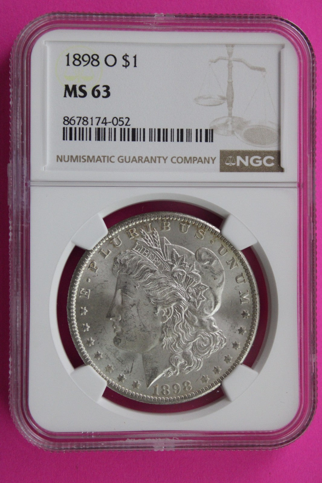 1898 O MS 63 Liberty Morgan Silver Dollar NGC Certified Graded Authentic 837