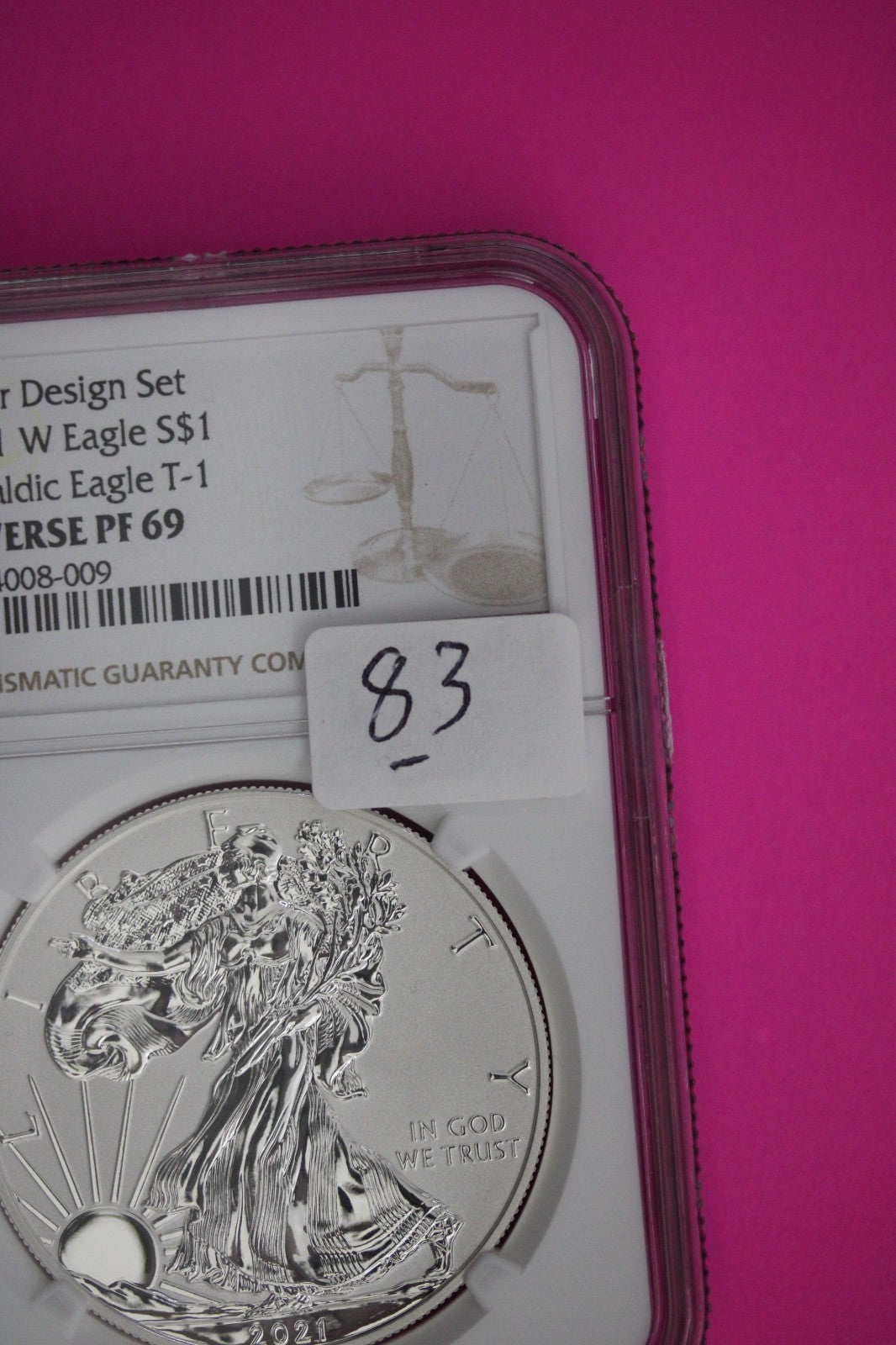 2021 W T1 Reverse Proof Silver Eagle PF 69 One Coin From Design Set NGC Slab 83