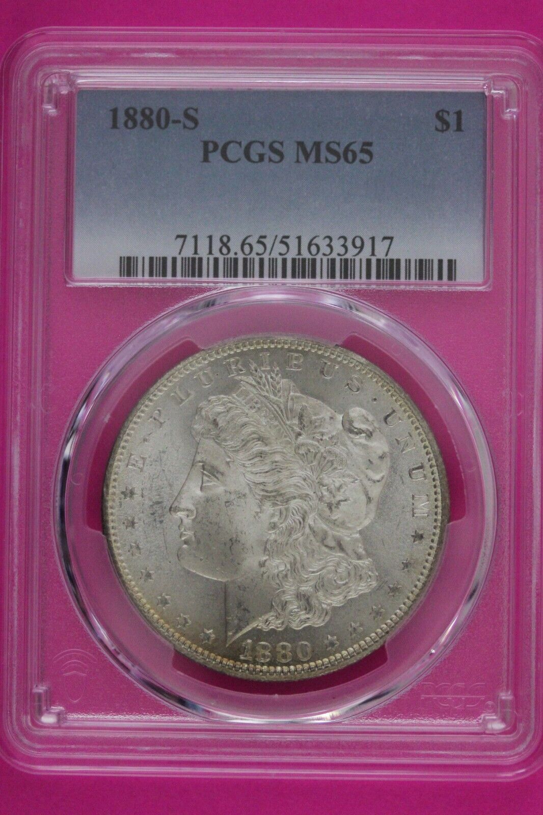 Nicely Toned 1880 S MS 65 Liberty Morgan Silver Dollar PCGS Certified Slab 771
