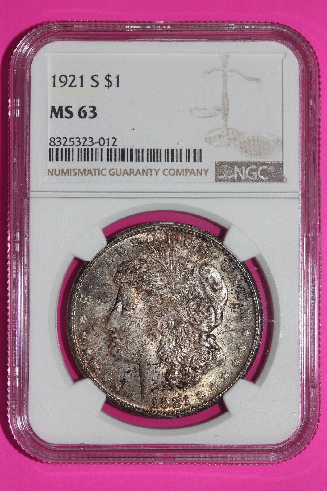 Toned 1921 S MS 63 Liberty Morgan Silver Dollar NGC Certified Graded 258