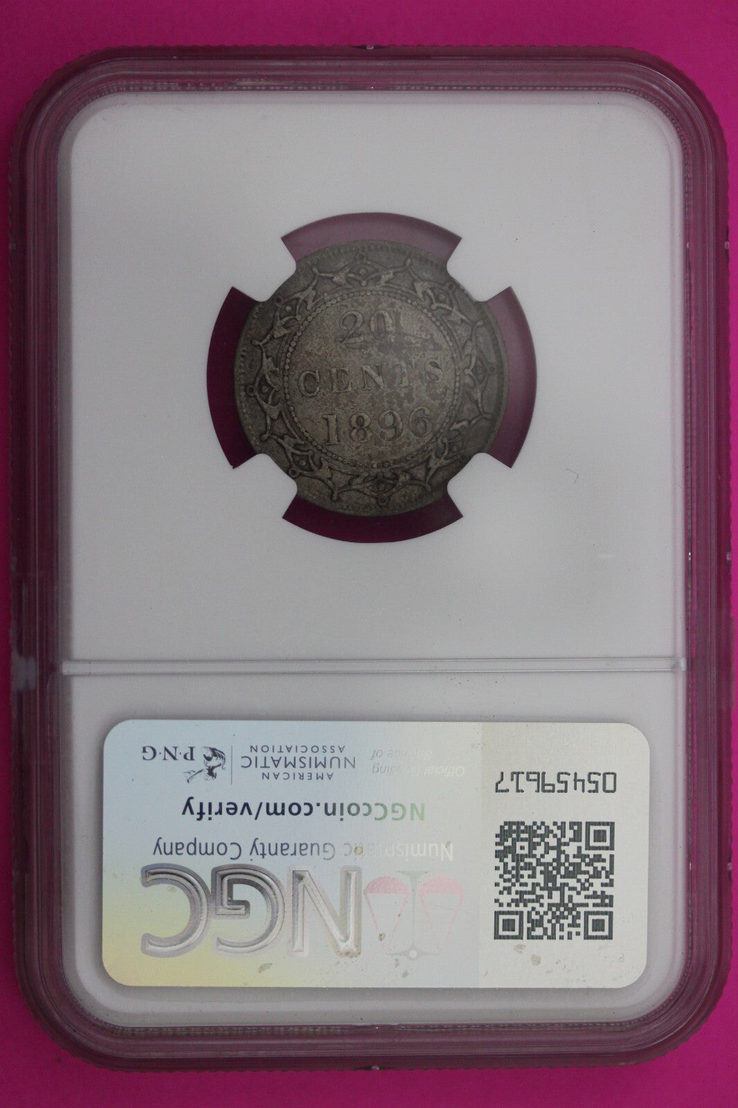 1896 XF 45 Newfoundland 20 Cent Silver Coin NGC Certified Authentic Slab 372
