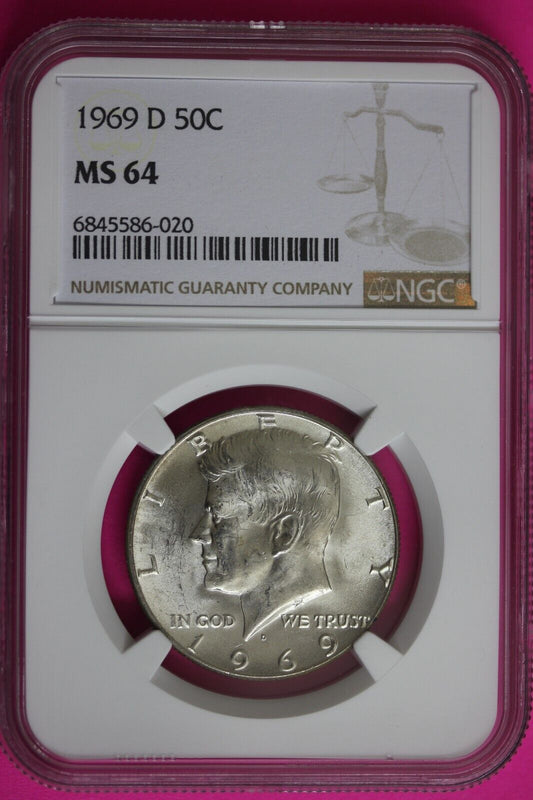 1969 D MS 64 Kennedy Half Dollar NGC Graded Certified Authentic Slab Silver 1368