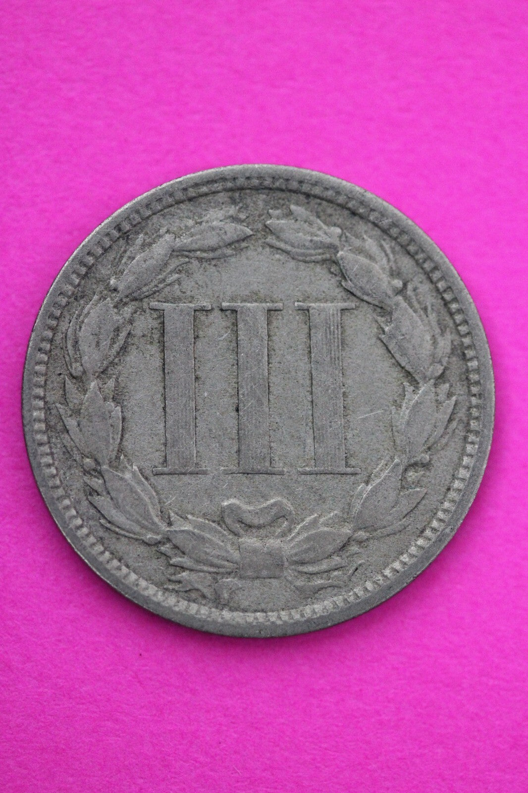 1867 Three 3 Cent Nickel Scarce Semi Key Date Type Coin Philadelphia Mint 177