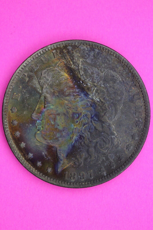 Rainbow Toned 1897 O Liberty Morgan Silver Dollar Coin Guaranteed Authentic 104N