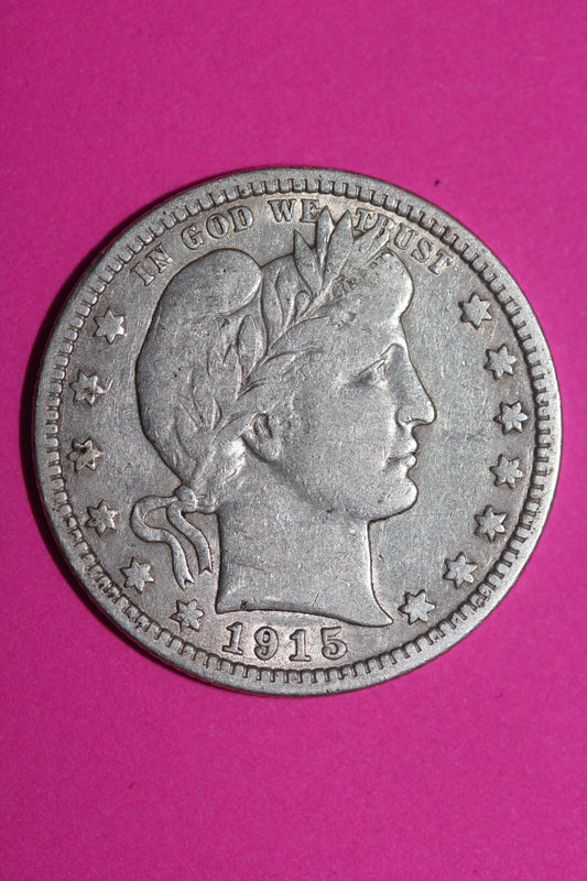 1915 P Barber Liberty Silver Quarter Guaranteed Authentic & Genuine Coin 1108