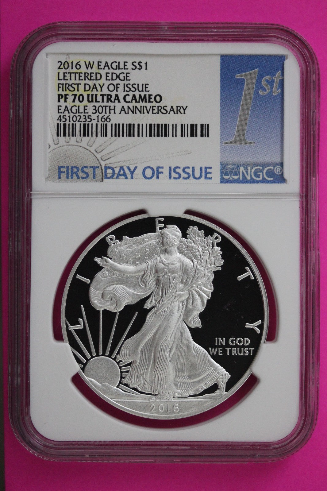 2016 W PF 70 Proof DCAM Silver American Eagle Lettered Edge NGC Authentic 264