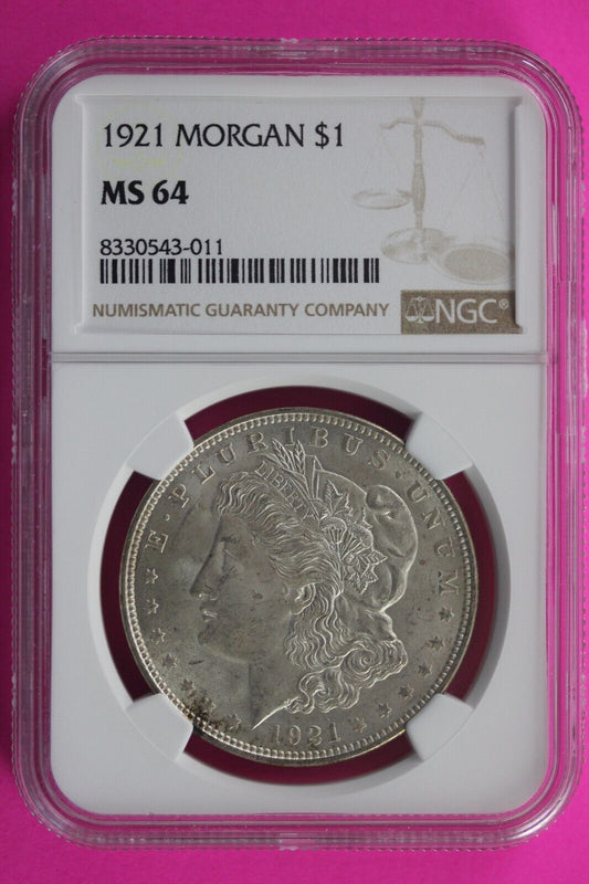 1921 P MS 64 Liberty Morgan Silver Dollar NGC Certified Graded Slab 474