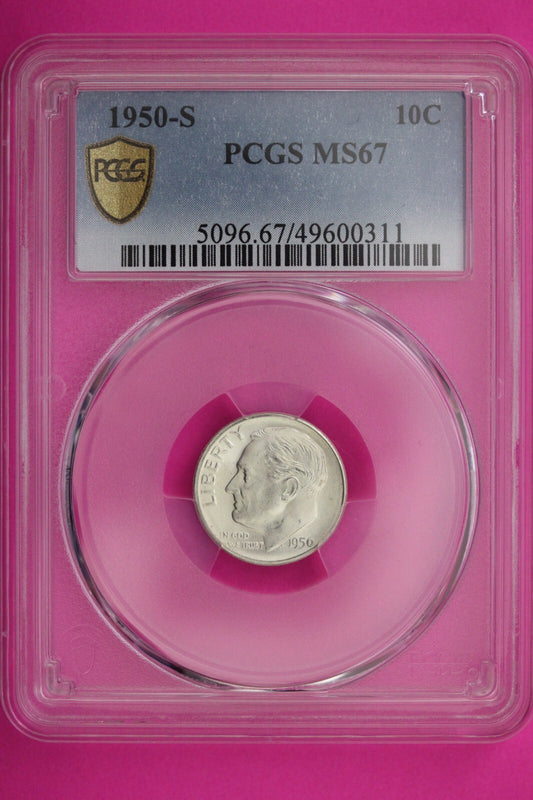 1950 S MS 67 Roosevelt Silver Dime PCGS Graded Certified Authentic Slab Coin 382