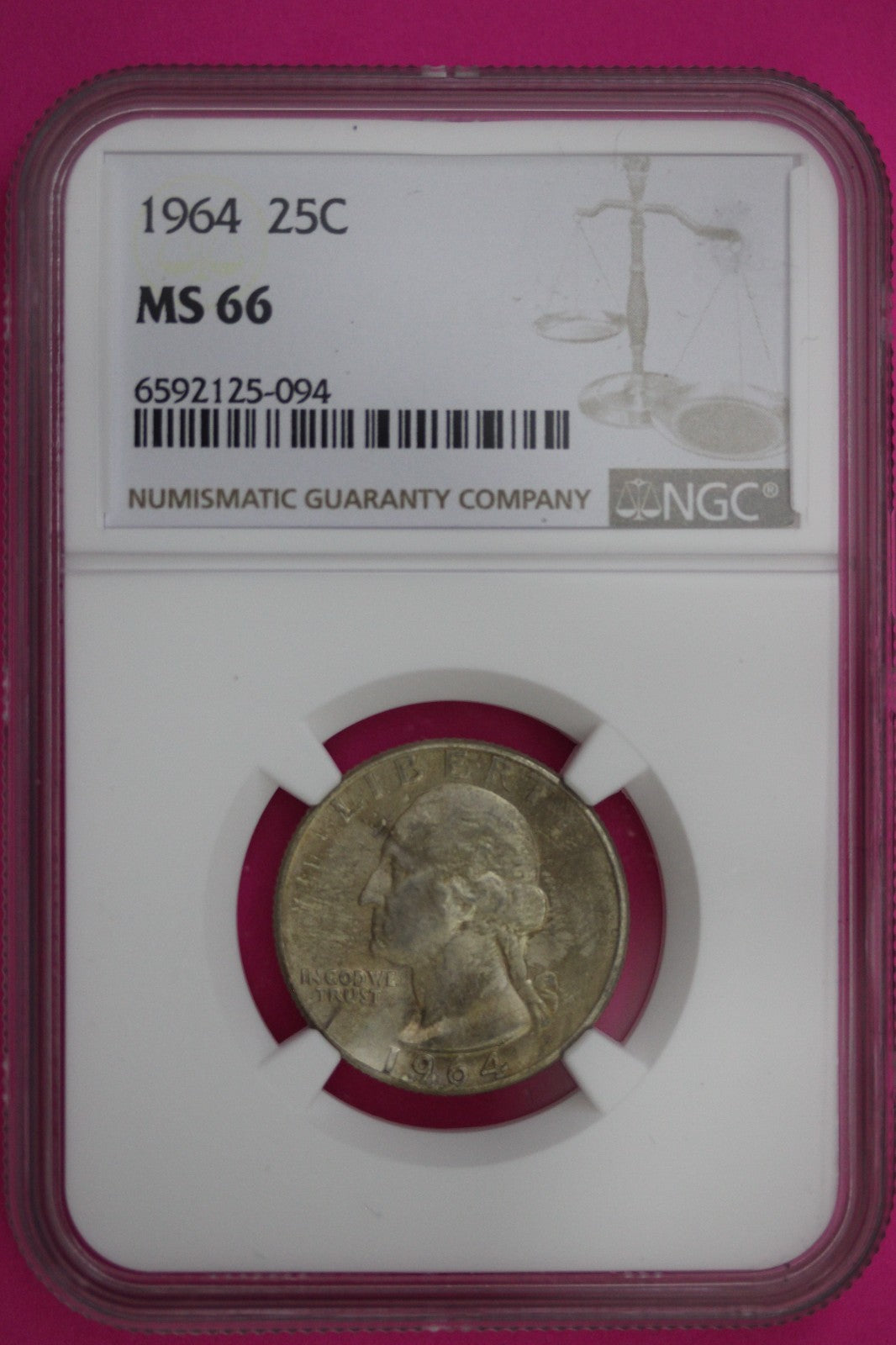 1964 P MS 66 George Washington Silver Quarter NGC Certified Authentic Slab 422