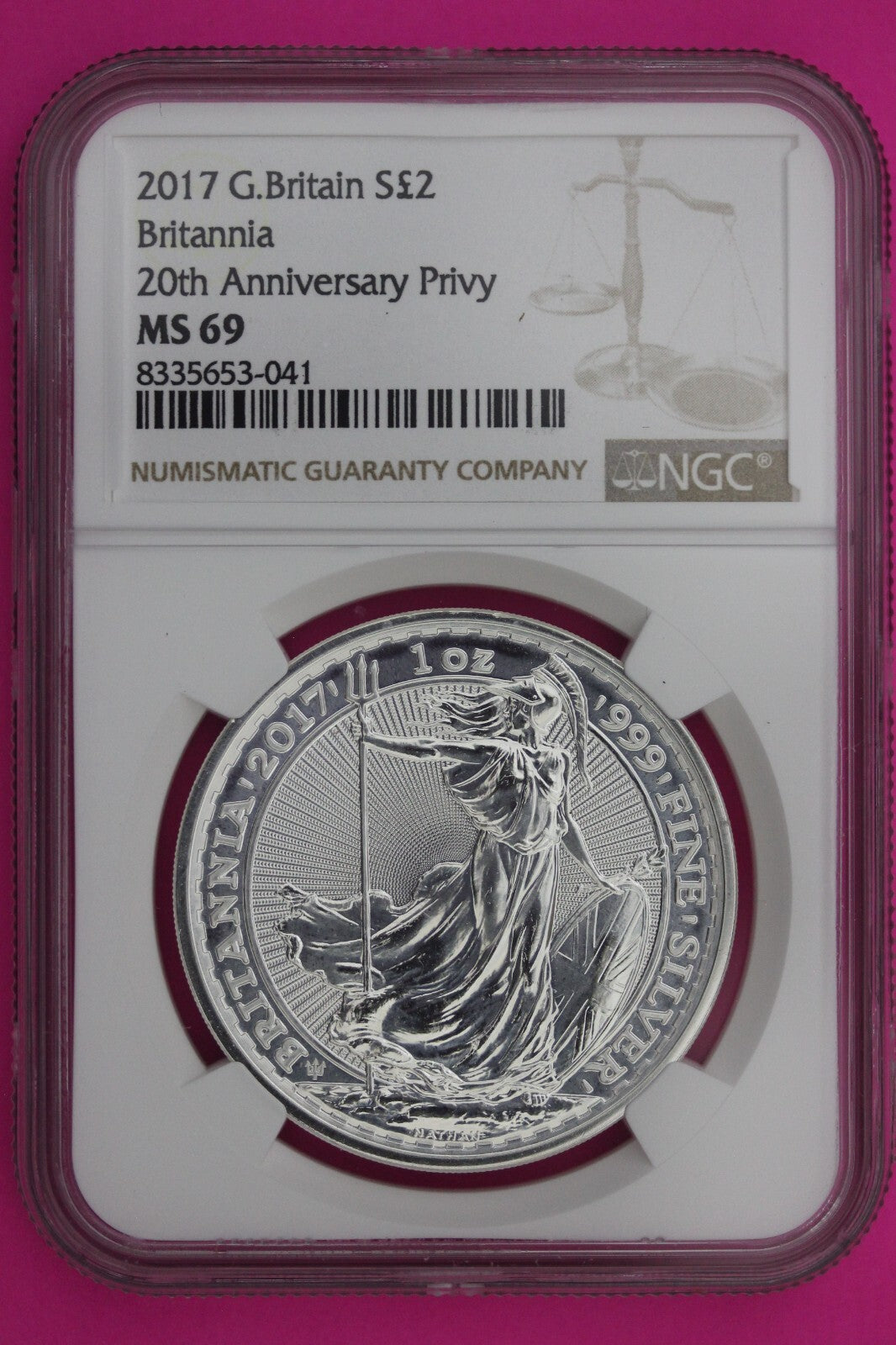 2017 MS 69 Great Britain £2 Britannia 20th Anniversary Privy NGC Graded Slab 898