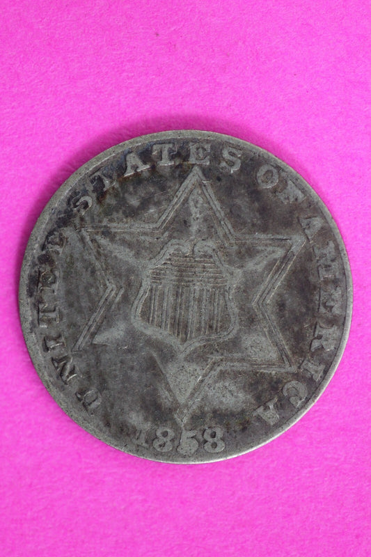 High Grade 1858 Trime 3 Three Cent Silver Dime Rare Semi Key Date Coin 122