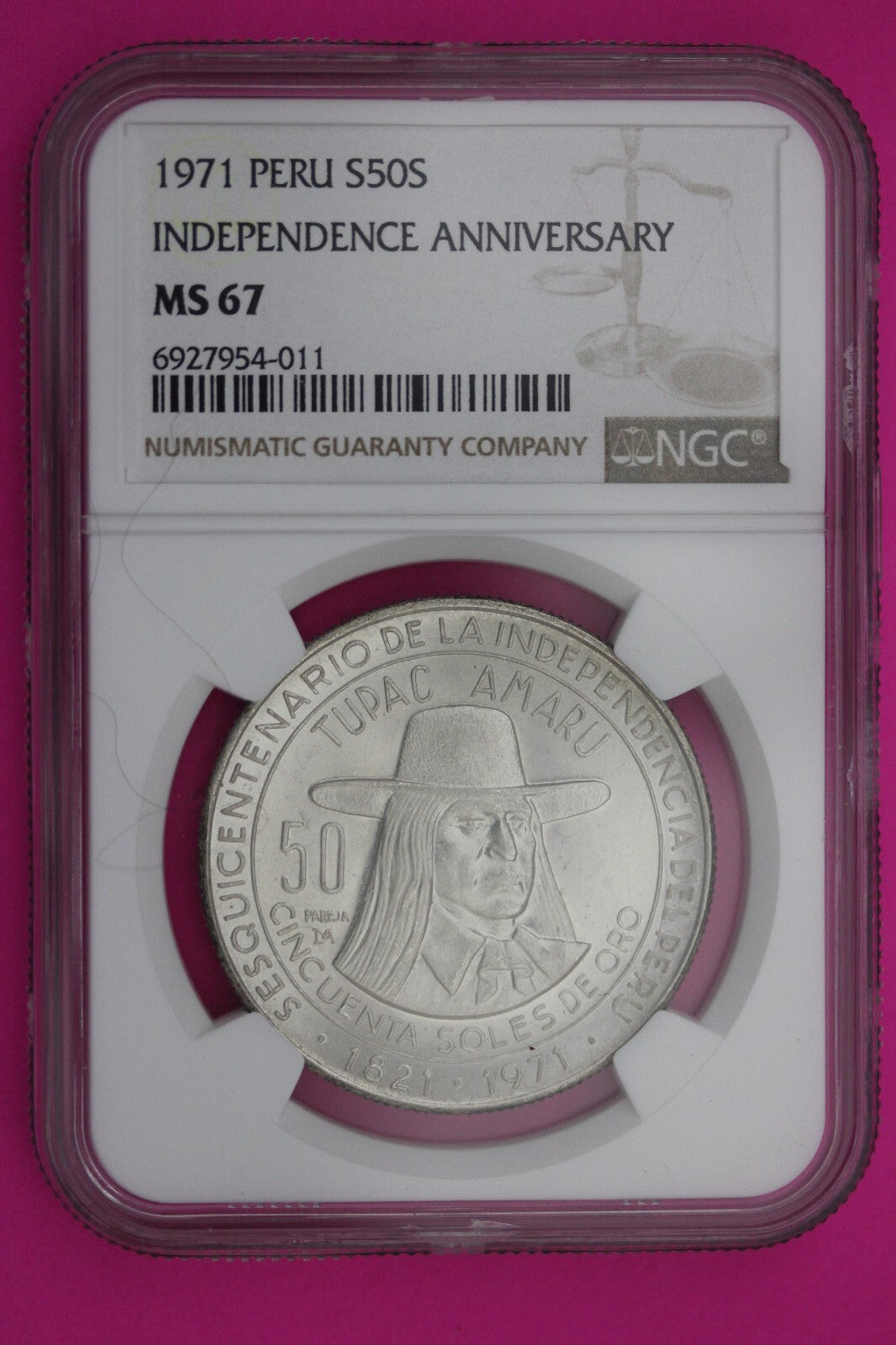 Pop 6 Only 1 Finer 1971 MS 67 Peru 50 Soles Silver Coin NGC Certified Graded 217