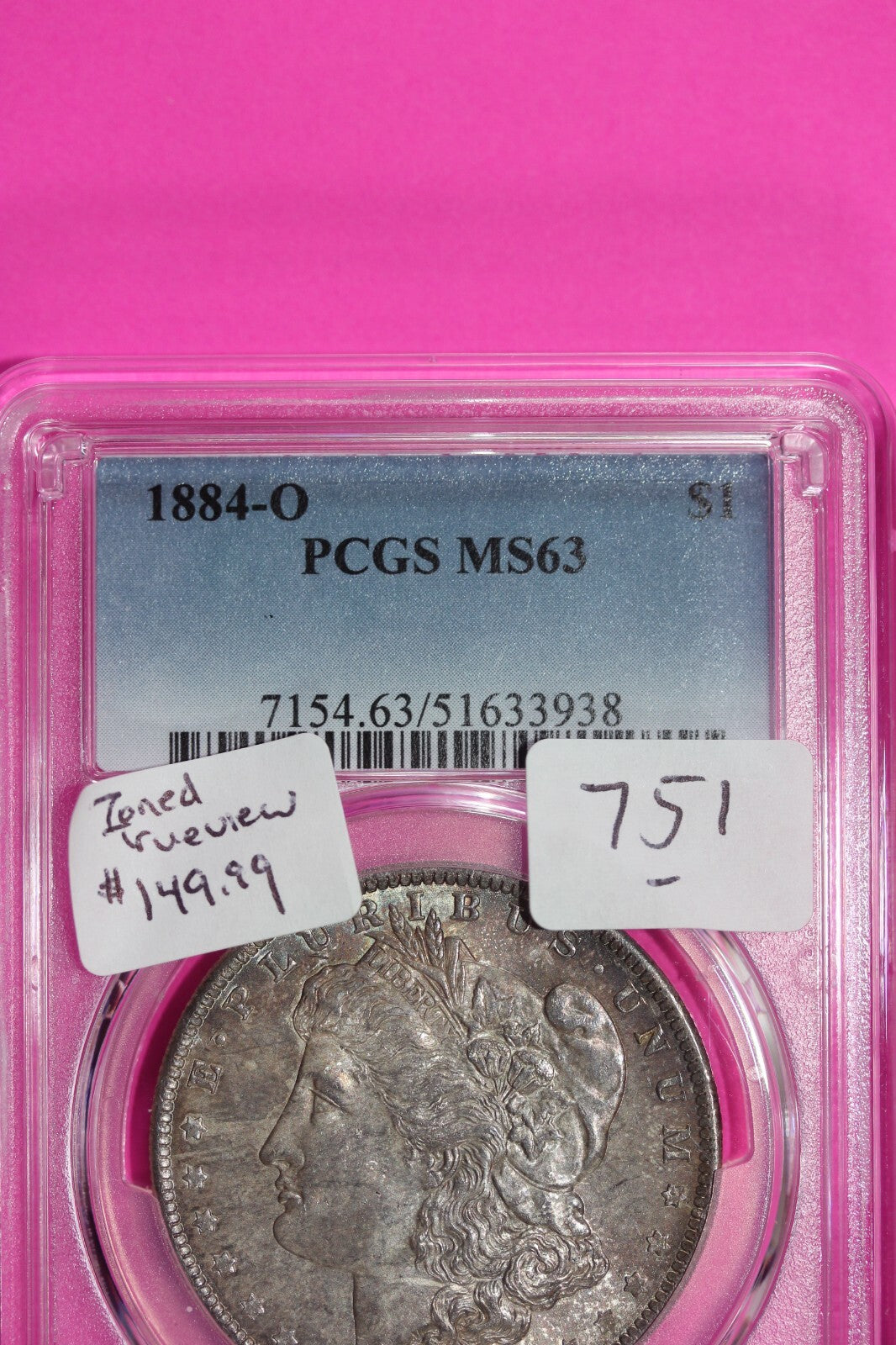 Nicely Toned 1884 O MS 63 Liberty Morgan Silver Dollar PCGS Certified Slab 751