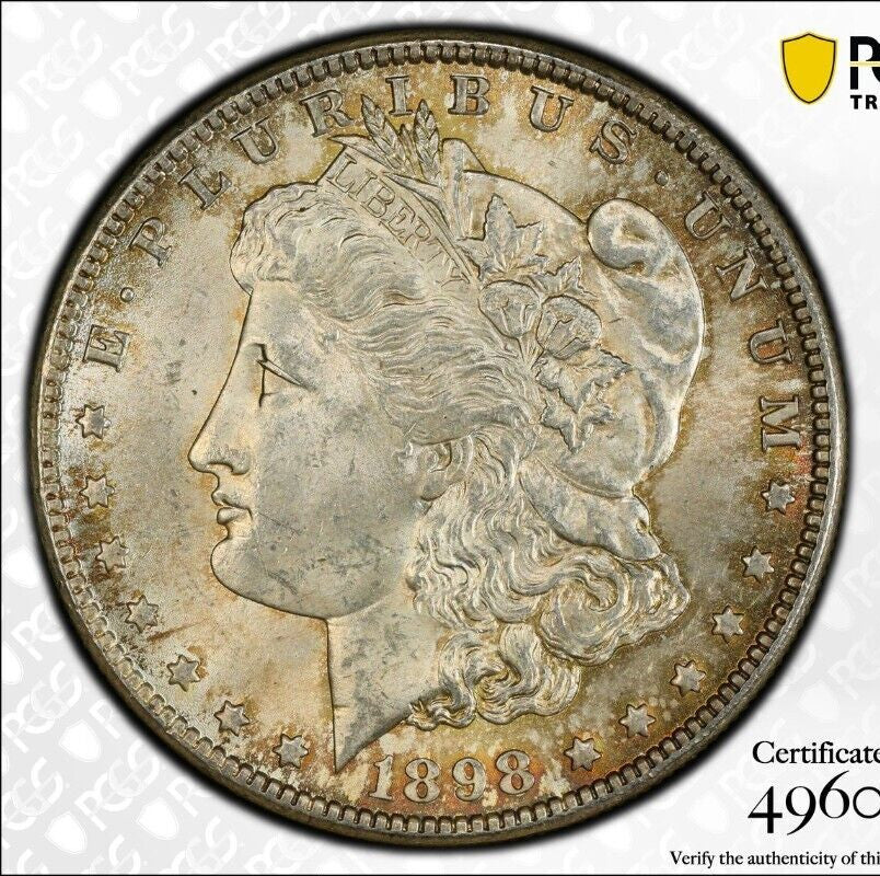 Toned 1898 O MS 63 Morgan Liberty Silver Dollar PCGS Certified Slab 07
