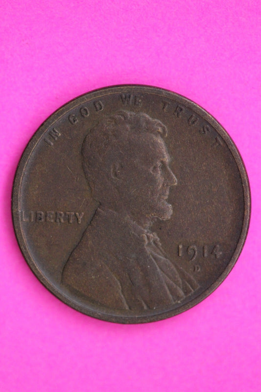 1914 D Abraham  Lincoln Wheat Cent Rare Key Date Coin Guaranteed Authentic 0748N