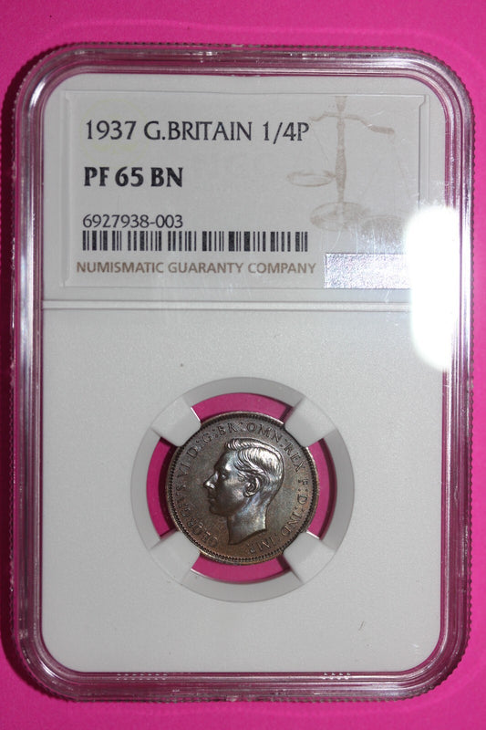 1937 PF 65 Great Britain Proof 1/4 Penny NGC Authentic Certified Authentic 201