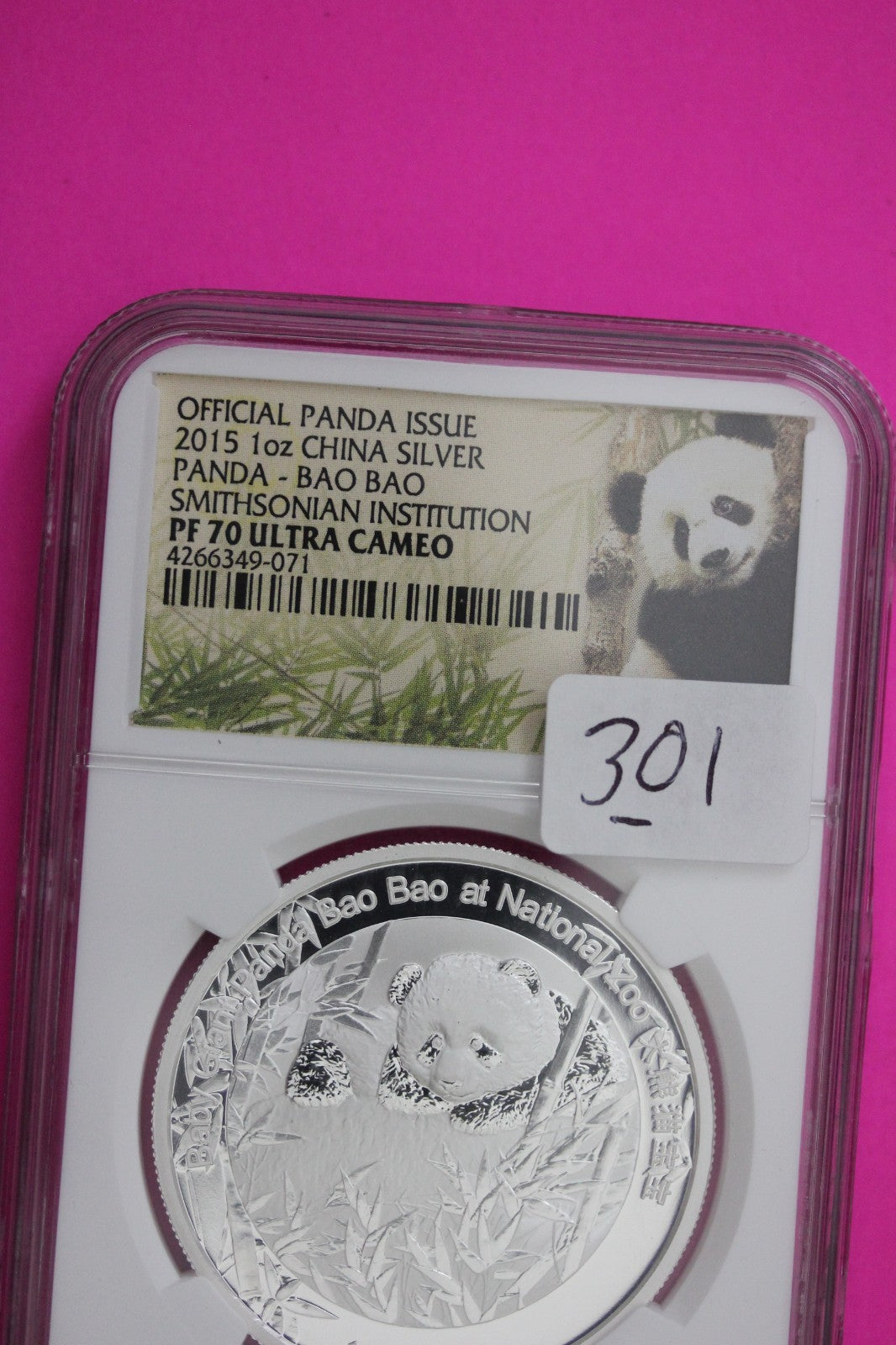 2015 China Silver Panda PF 70 Proof DCAM Smithsonian Institution NGC SLab 301