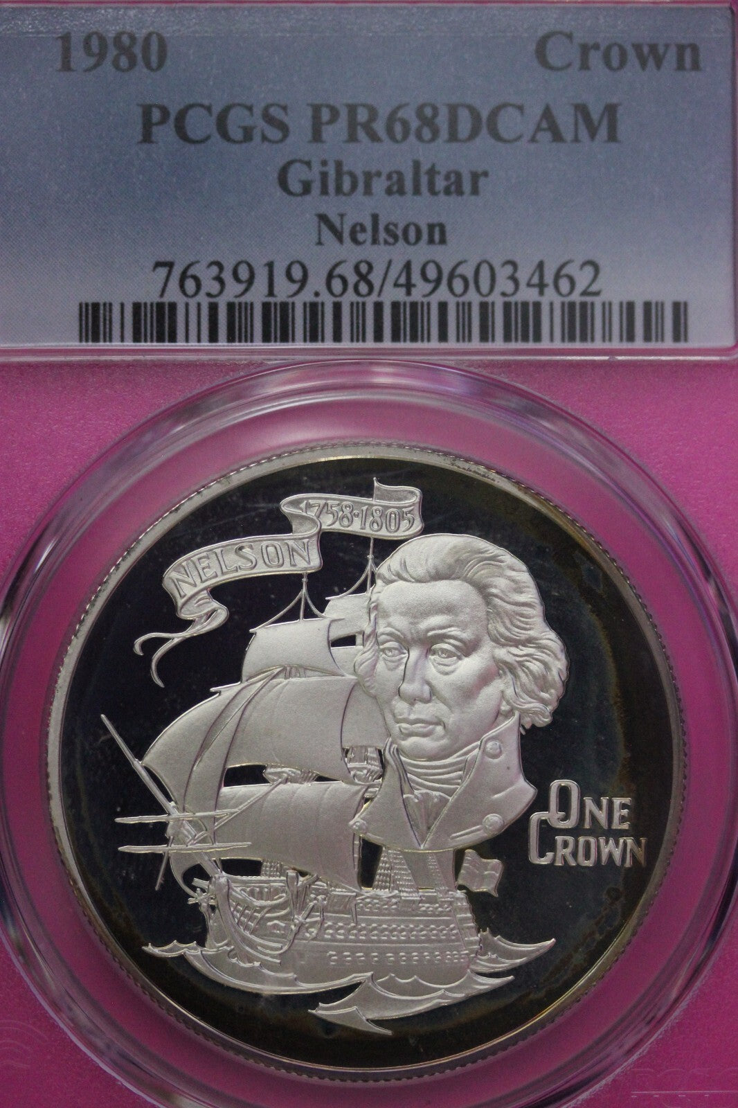 Toned 1981 PR 68 DCAM Crown Gibraltar Admiral Nelson Battle Trafalgar PCGS 594