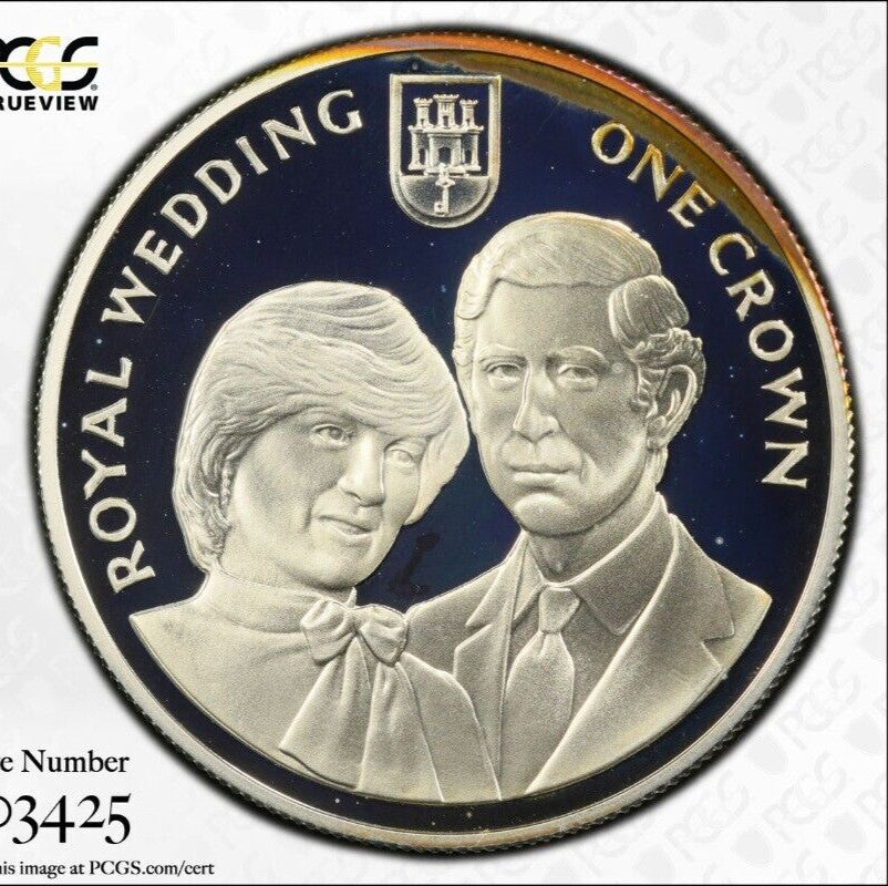 Toned 1981 PR 68 DCAM Crown Gibraltar Princess Diana Royal Wedding PCGS Slab 598