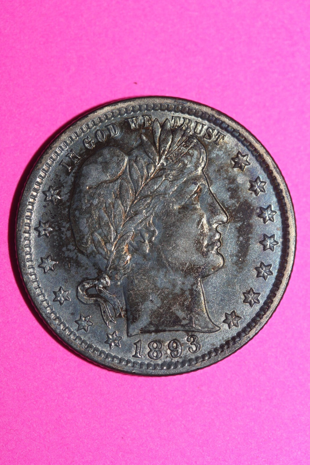 Naturally Toned 1893 P Barber Liberty Silver Quarter Guaranteed Authentic 1107