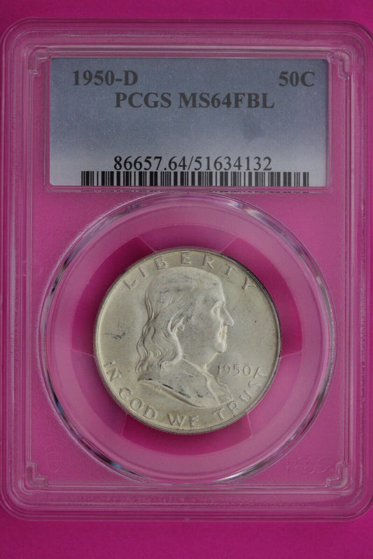 Full Bell Lines 1950 D MS 64 FBL Ben Franklin Half Dollar PCGS Graded Slab 861