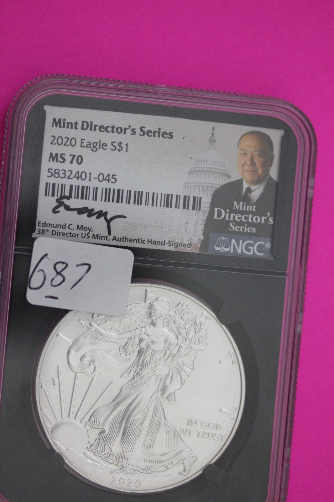 2020 MS 70 Silver Eagle 1 OZ .999 Silver NGC Moy Signature Director Series 687