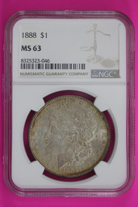 Toned 1888 P MS 63 Liberty Morgan Silver Dollar NGC Certified Graded 247