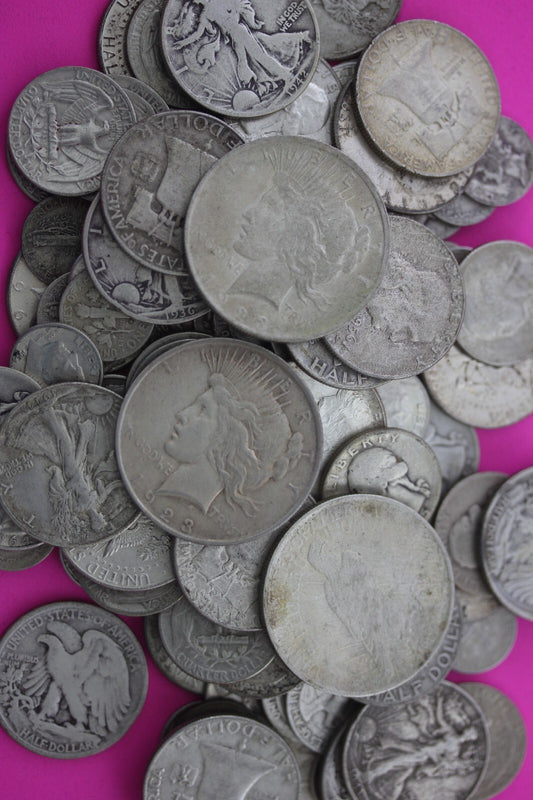 American 90% Silver 6 Standard Ounces Coin Weight With One Peace Dollar Junk