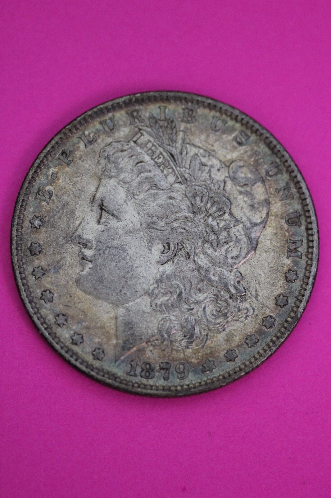 Rainbow Toned 1879 O Morgan Lady Liberty Silver Dollar Coin New Orleans Mint 390