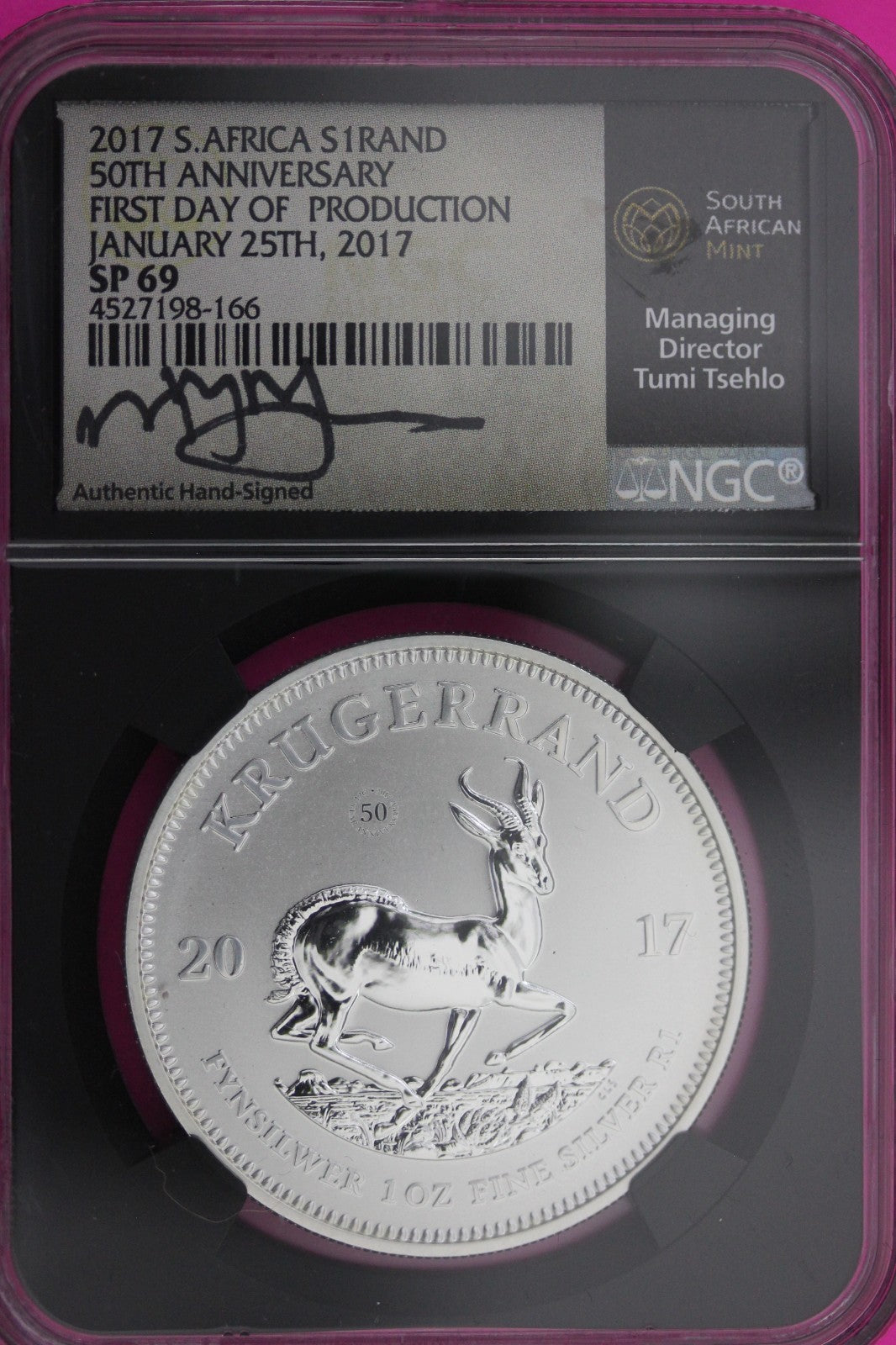 2017 SP 69 South Africa Krugarand 1 OZ Silver Coin NGC Graded Authentic Slab 144