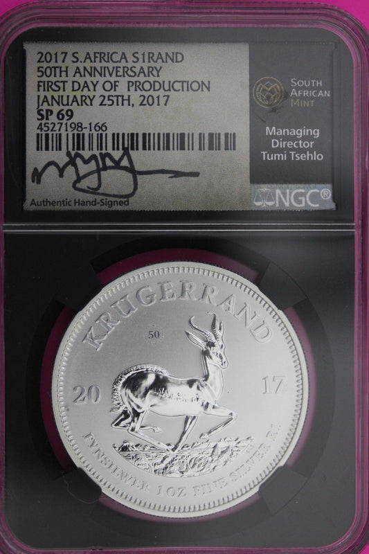 2017 SP 69 South Africa Krugarand 1 OZ Silver Coin NGC Graded Authentic Slab 144