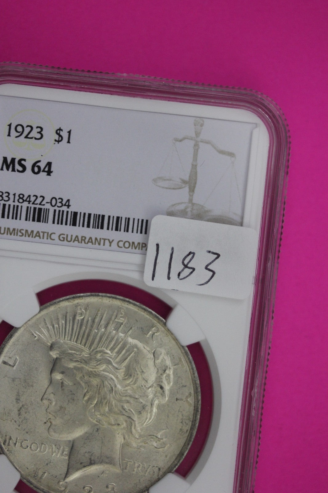 1923 P MS 64 Peace Liberty Silver Dollar NGC Certified Graded Authentic 1183