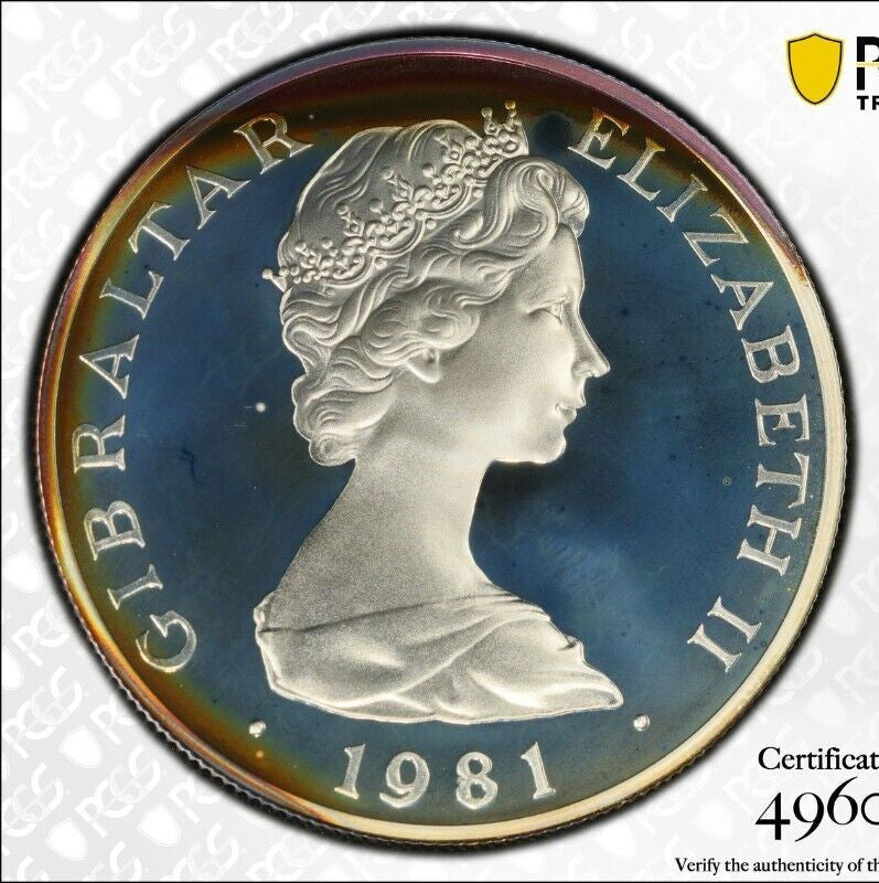 Toned 1981 PR 68 DCAM Crown Gibraltar Princess Diana Royal Wedding PCGS Slab 639
