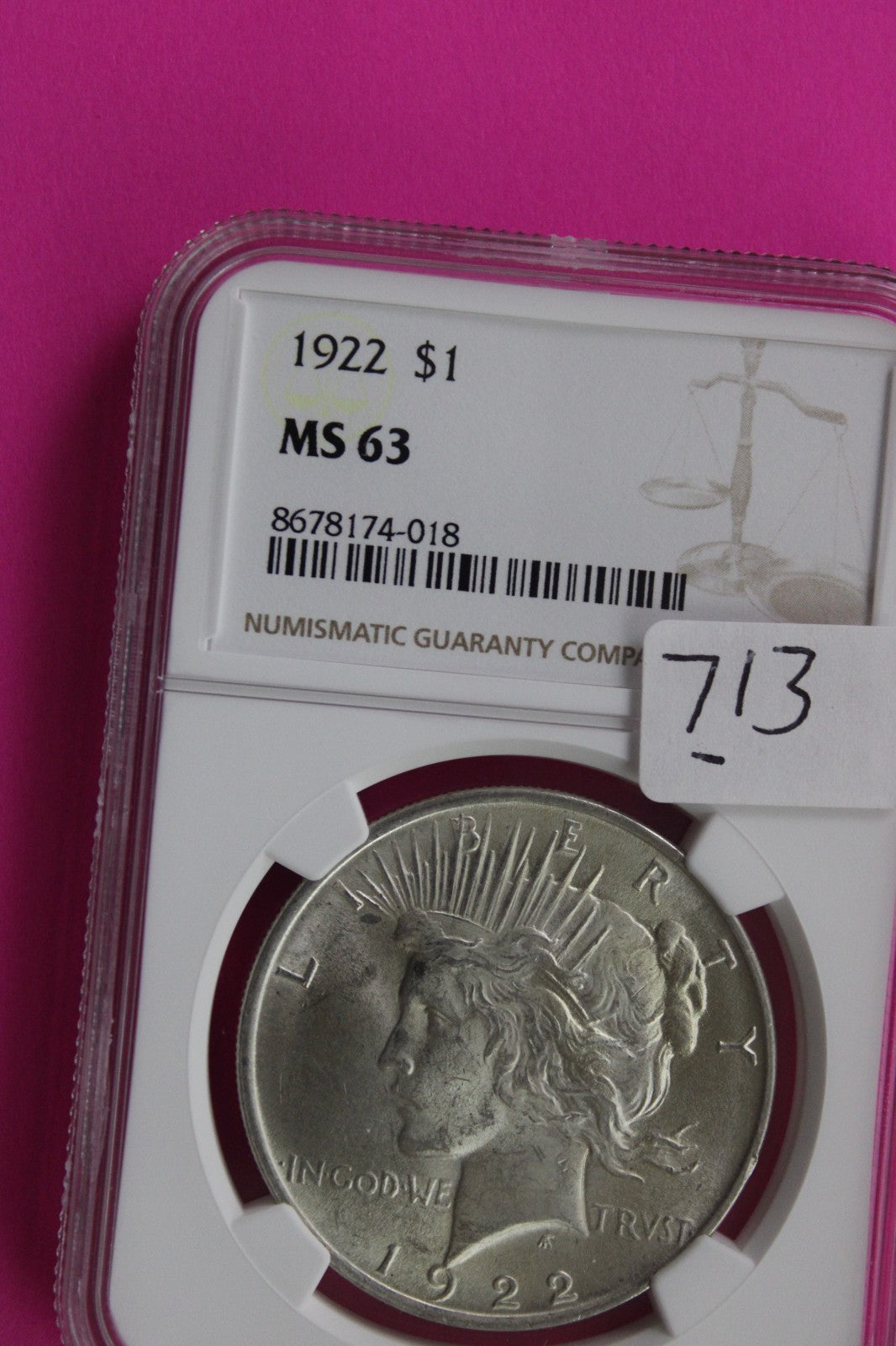1922 P MS 63 Liberty Peace Silver Dollar NGC Certified Graded Authentic 713